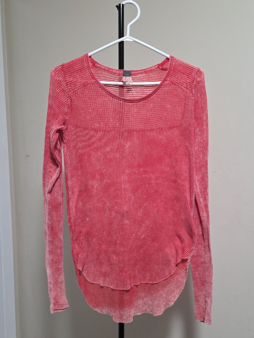 We The Free Cotton Blend Washed Pink Ribbed Long-Sleeve Top